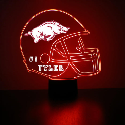 Custom University Of Arkansas (Ua) Razorbacks Football Helmet Led Sign Night Light Lamp With Remote  Personalized Name  Text  Officially Licensed From The Clc By Mirror Magic Gifts  Made In The Usa
