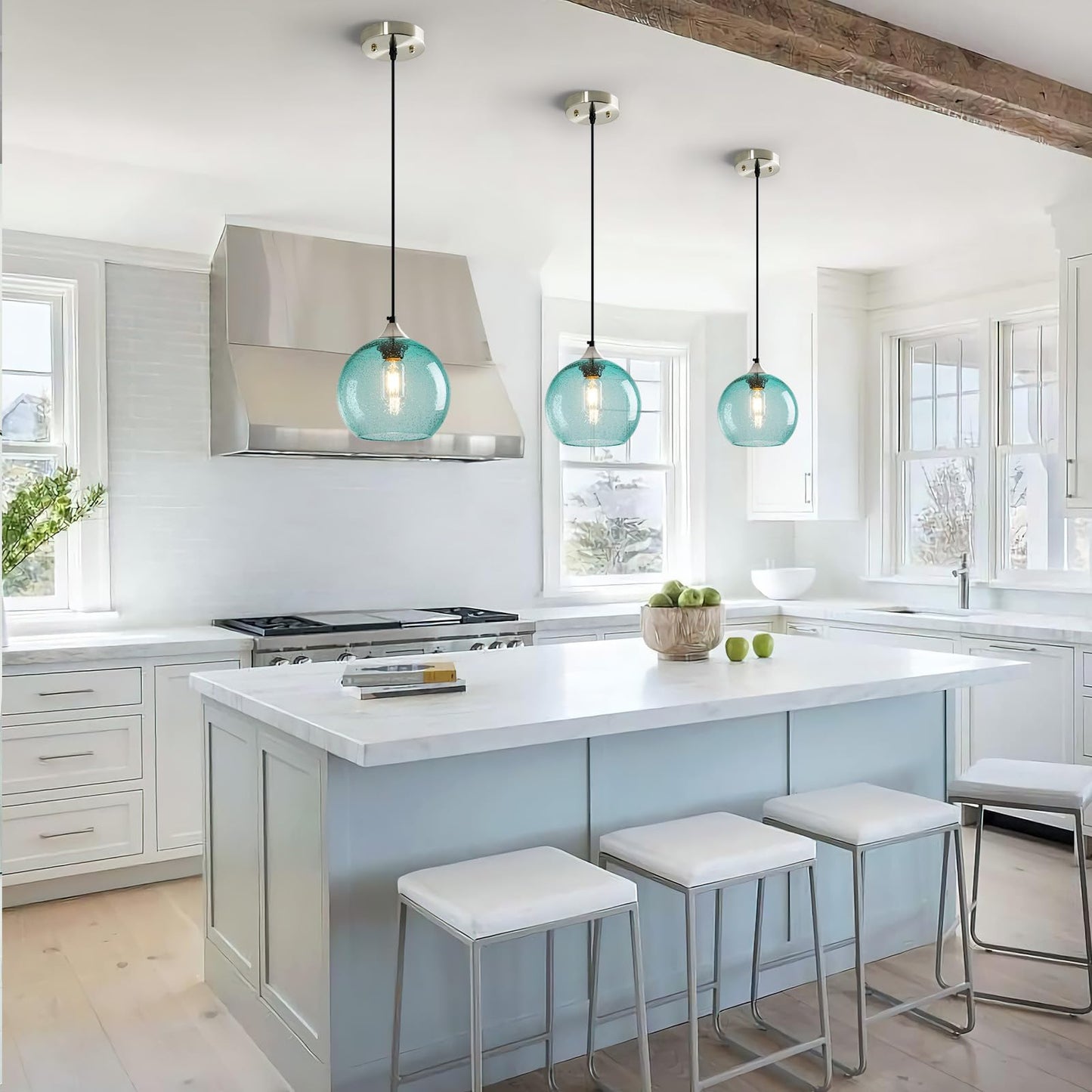 Lbsqj Light Blue Glass Pendant Lights Kitchen Island Lighting Globe Pendant Light Fixtures Modern Pendant Lighting For Bedroom Living Dining Room Light Fixture (7.87 In  1 Pack)