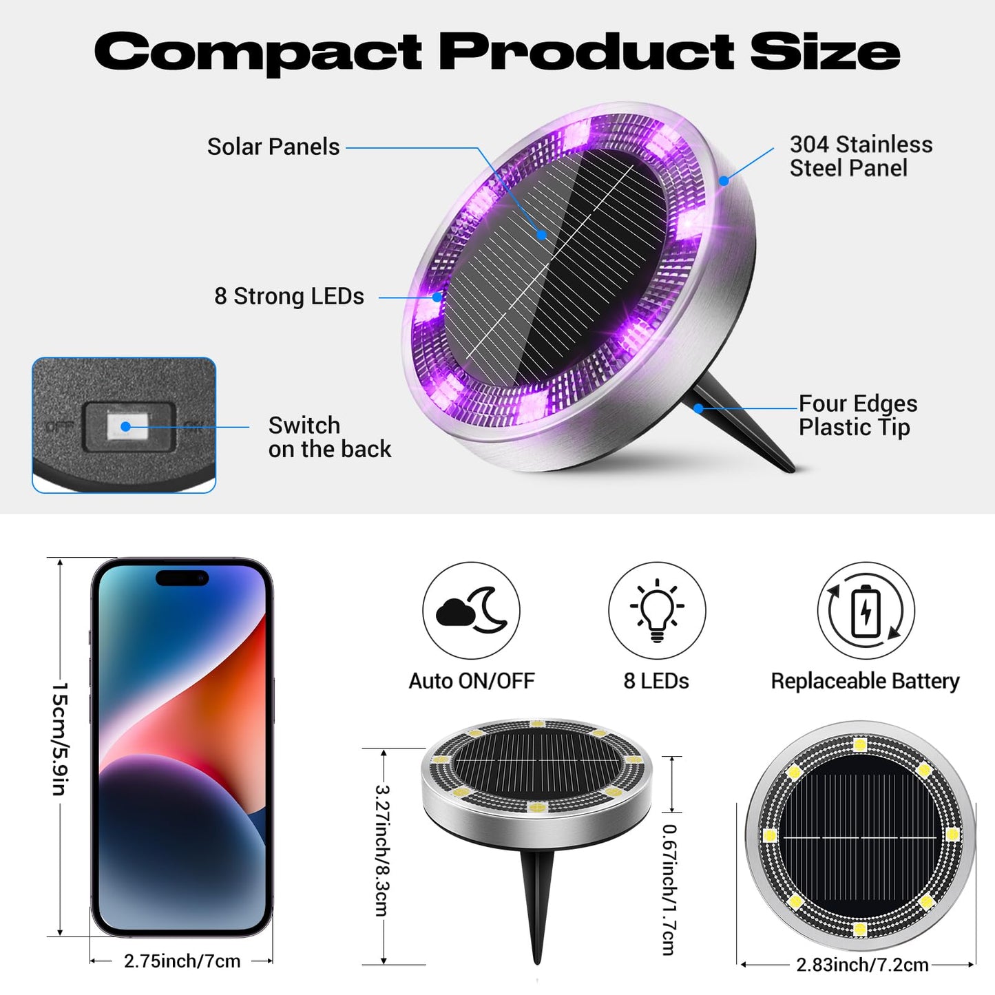 Peasur Solar Ground Lights Outdoor  12 Pack Flat Solar Powered Disc Lights  Ip68 Waterproof  Anti-Rust  Landscape Lighting For Pathway Garden Yard Lawn Walkway Landscape Driveway  Purple