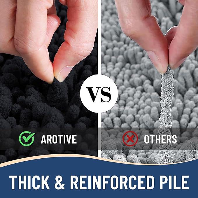 Arotive Luxury Chenille Bathroom Rug Mat, Extra Soft Thick Absorbent Shaggy Bath Rugs, Non-Slip Machine Wash Dry, Plush Bath Mats for Bathroom, Shower and Tub, 70x46, Black