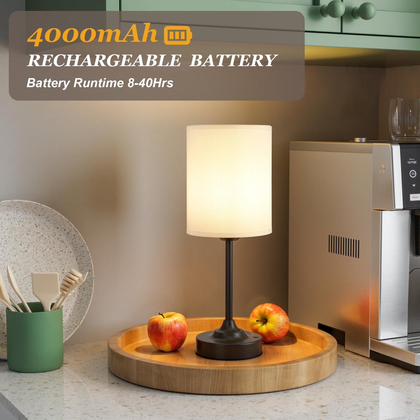 Touch Control Cordlss Table Lamp  Usb-C Rechargeable Lamp With Stepless Dimming  4000Mah Battery Operated Bedside Lamp For Bedroom  Living Room  Night Light & Emergency Lighting  Black  2 Pack