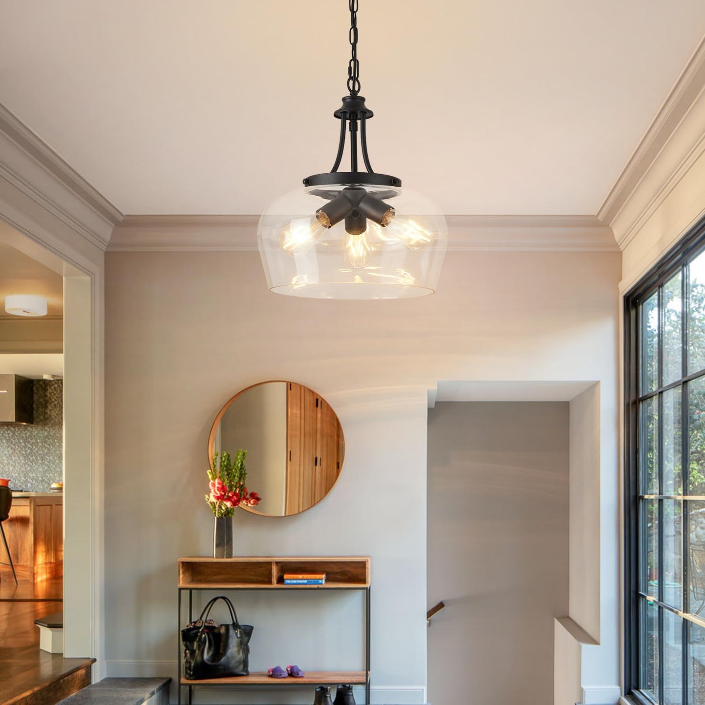 14.2 Black Chandelier  3-Light Modern Ceiling Pendant Light Fixtures  Farmhouse Dining Room Light Fixtures Over Table  Industrial Pendant Lights Kitchen Island For Bedroom  Hallway  Foyer  Entryway
