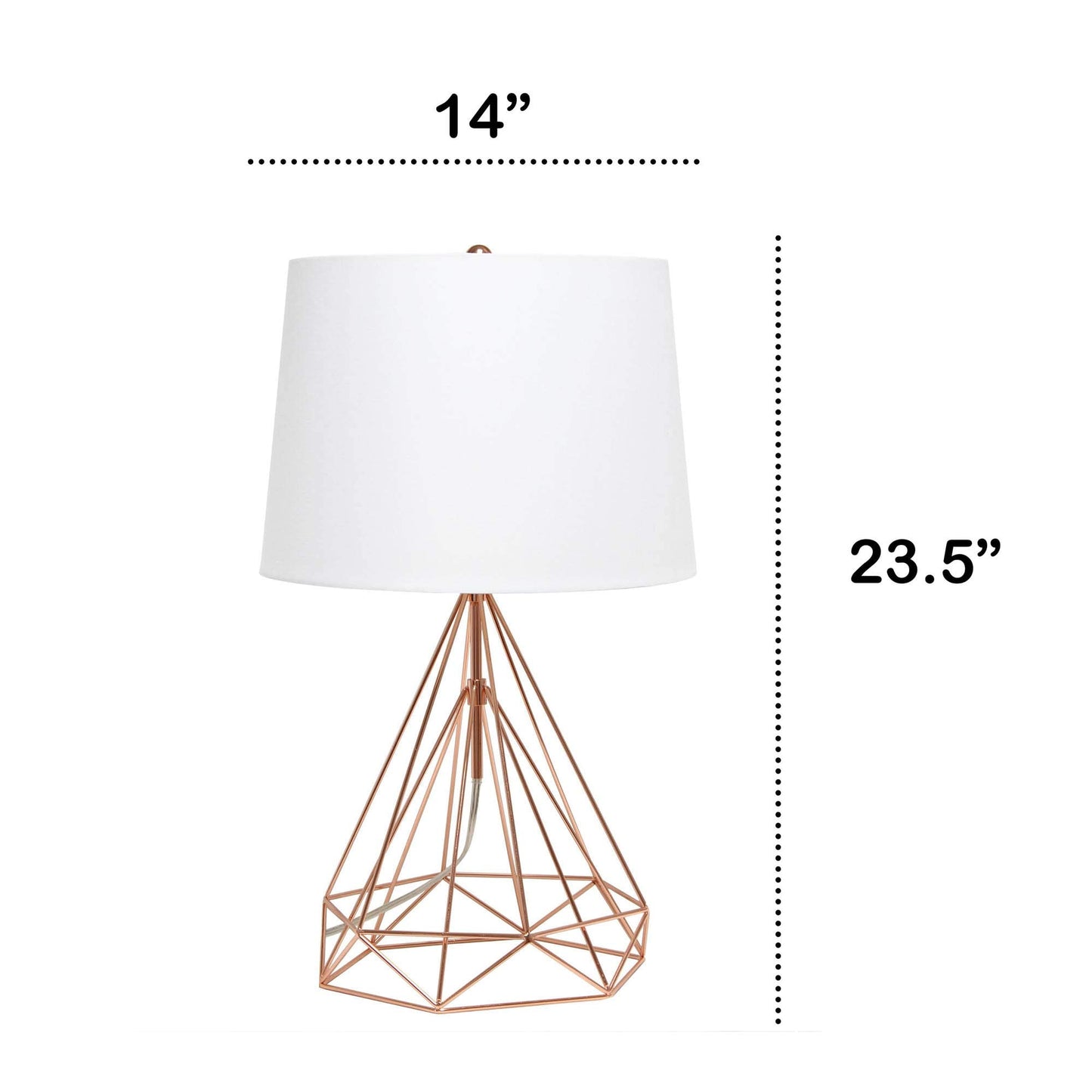 LALIA HOME Decorative Table Lamp, Rose Gold Metal Base, White Fabric Shade, Model LHT-5024-RG