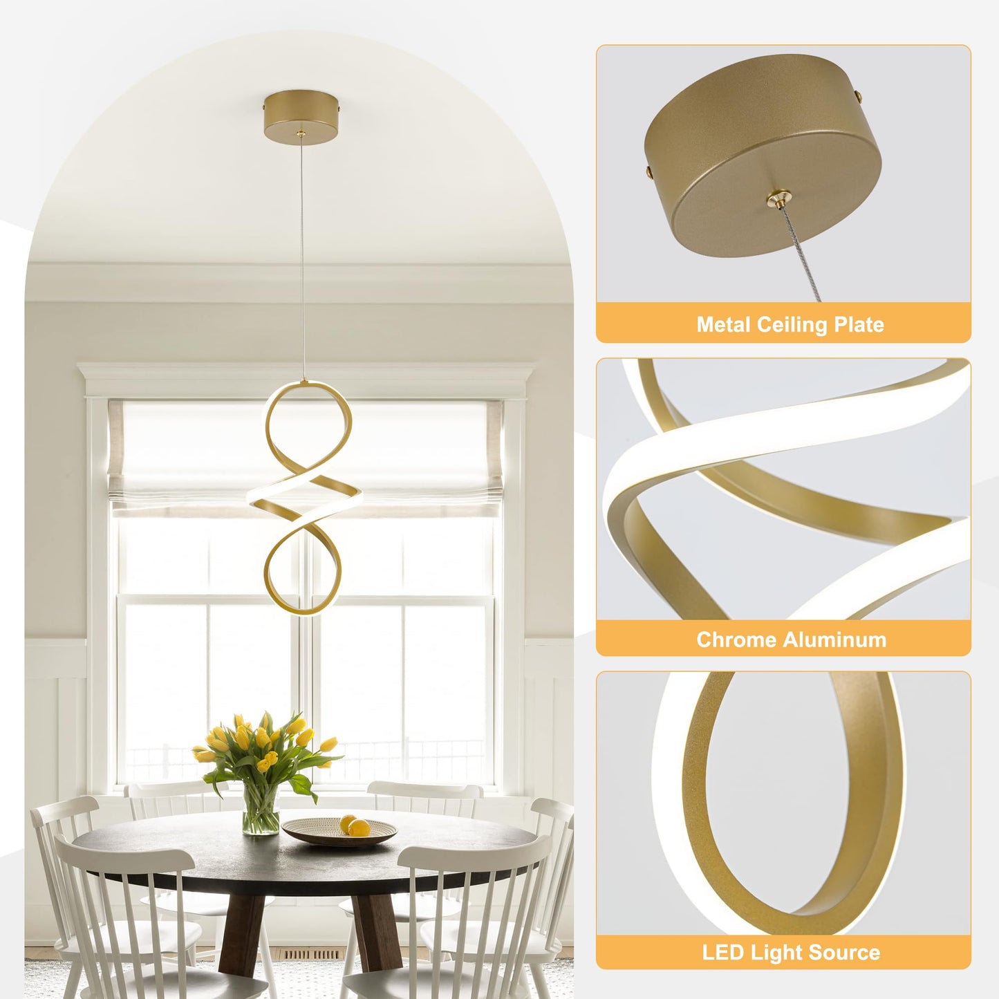 Mayna Spiral Kitchen Pendant Lighting  4000K Modern Led Pendant Light Fixture  18W Adjustable Height Island Light Fixture For Kitchen Bedroom Kitchen Island Cafe  1 Pack (Gold)