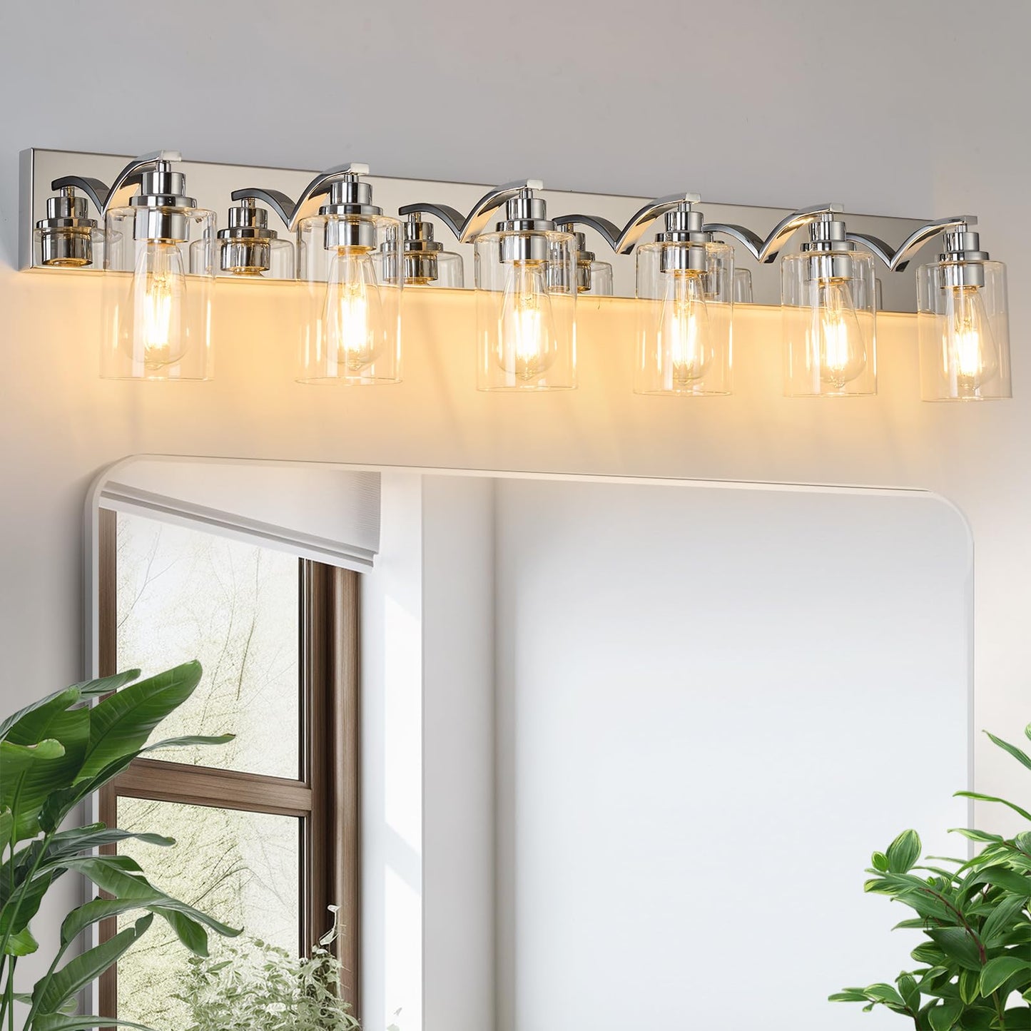 Alaislyc 6-Light Bathroom Light Fixtures Modern Chrome Vanity Lights For Bathroom Lighting Fixtures Over Mirror With Clear Glass Shade For Cabinet Mirror Bedroom Hallway
