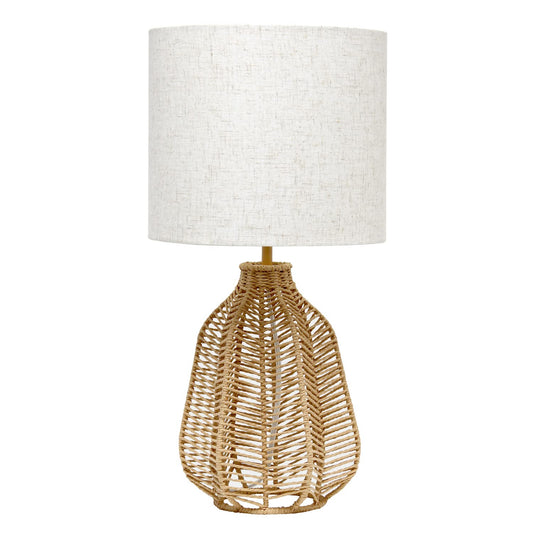 Elegant Designs LT2106-NAT Table Lamp, 21in Tall, Boho Coastal Style, Natural Paper Rope, Light Beige Linen Shade, 10.25x10.25x21