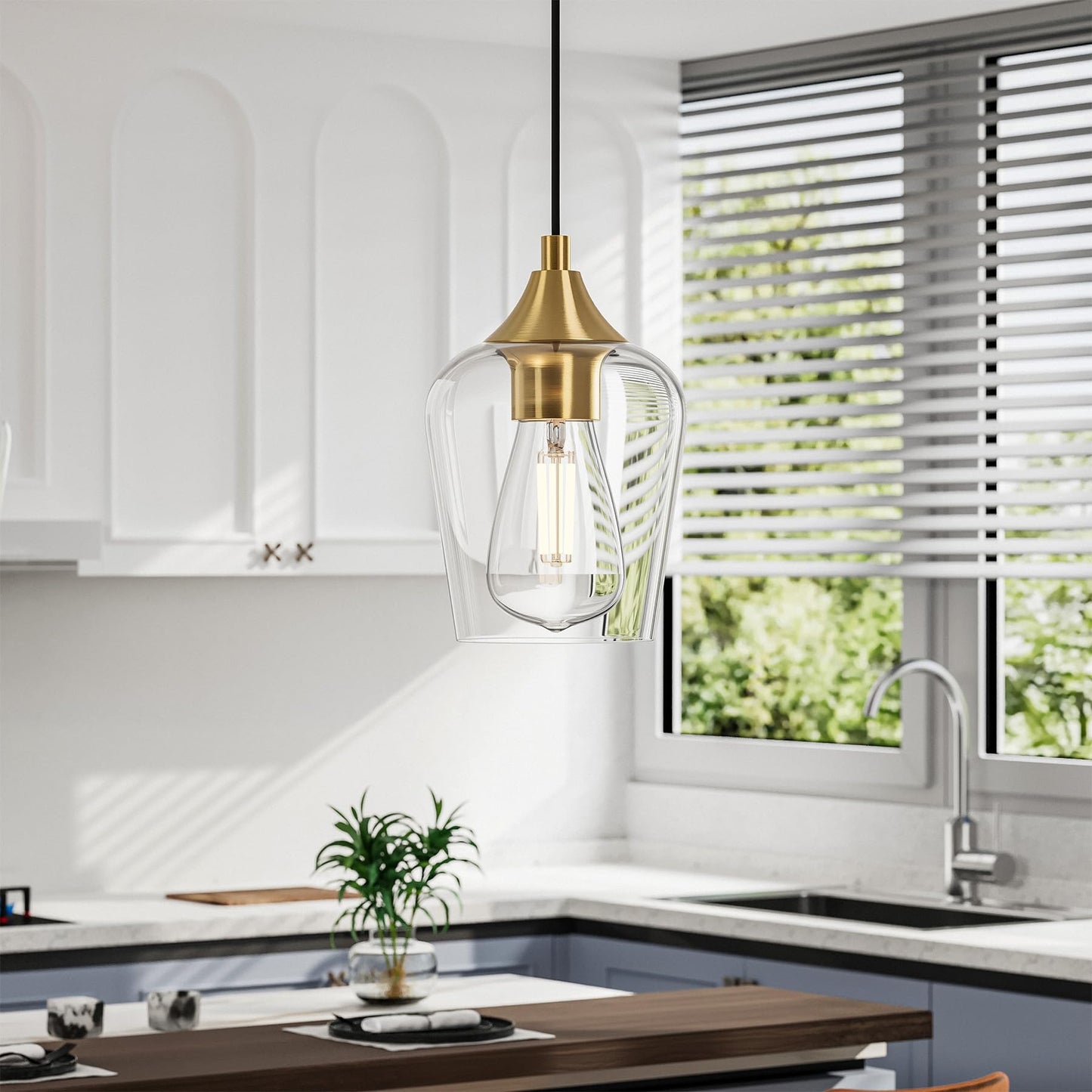 Vonluce 5-Light Pendant Light Kitchen Island  Pendant Light Fixture With 10-55 Height  Modern Pendant Lighting With Wine Glass Shades For Living Room Hallway  Brushed Gold  Etl Certificated