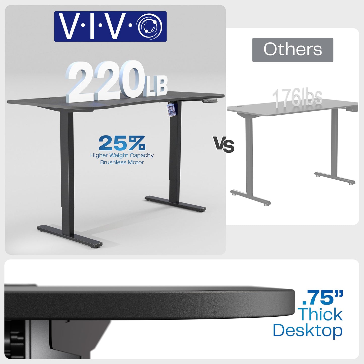 VIVO Electric 63 x 32 in Rustic Standing Desk, Memory Height Adjustment, 1B Series, Holds 220 lbs, Vintage Brown Top Black Frame, DESK-KIT-1B1N