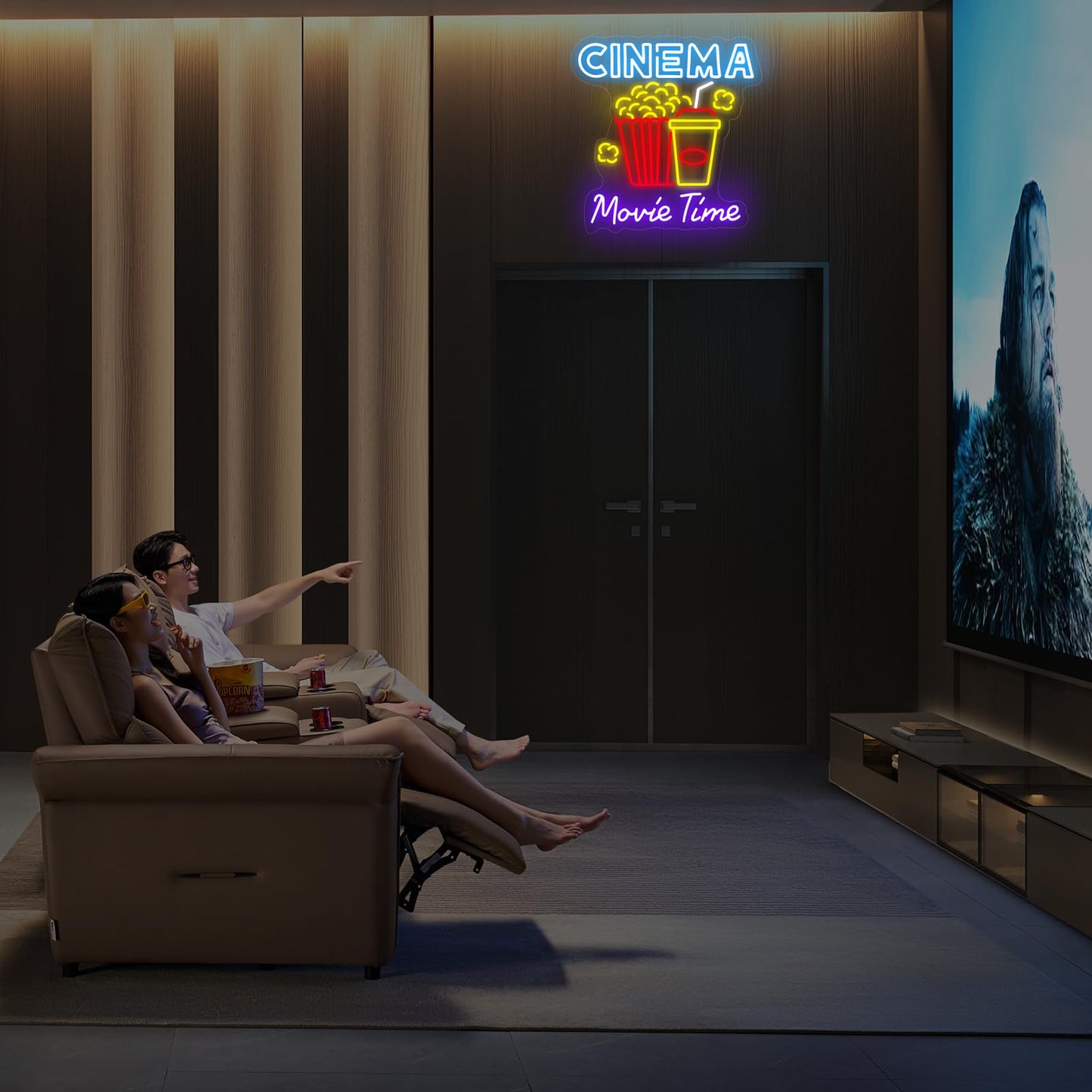 Cinema Movie Time Neon Sign  Movie Theater Led Light  Popcorn Neon Decor  Home Theater Popcorn Led Sign  Home Room Decor Lighting  Snack Bar Decoration Gift  Man Cave Party Birthday