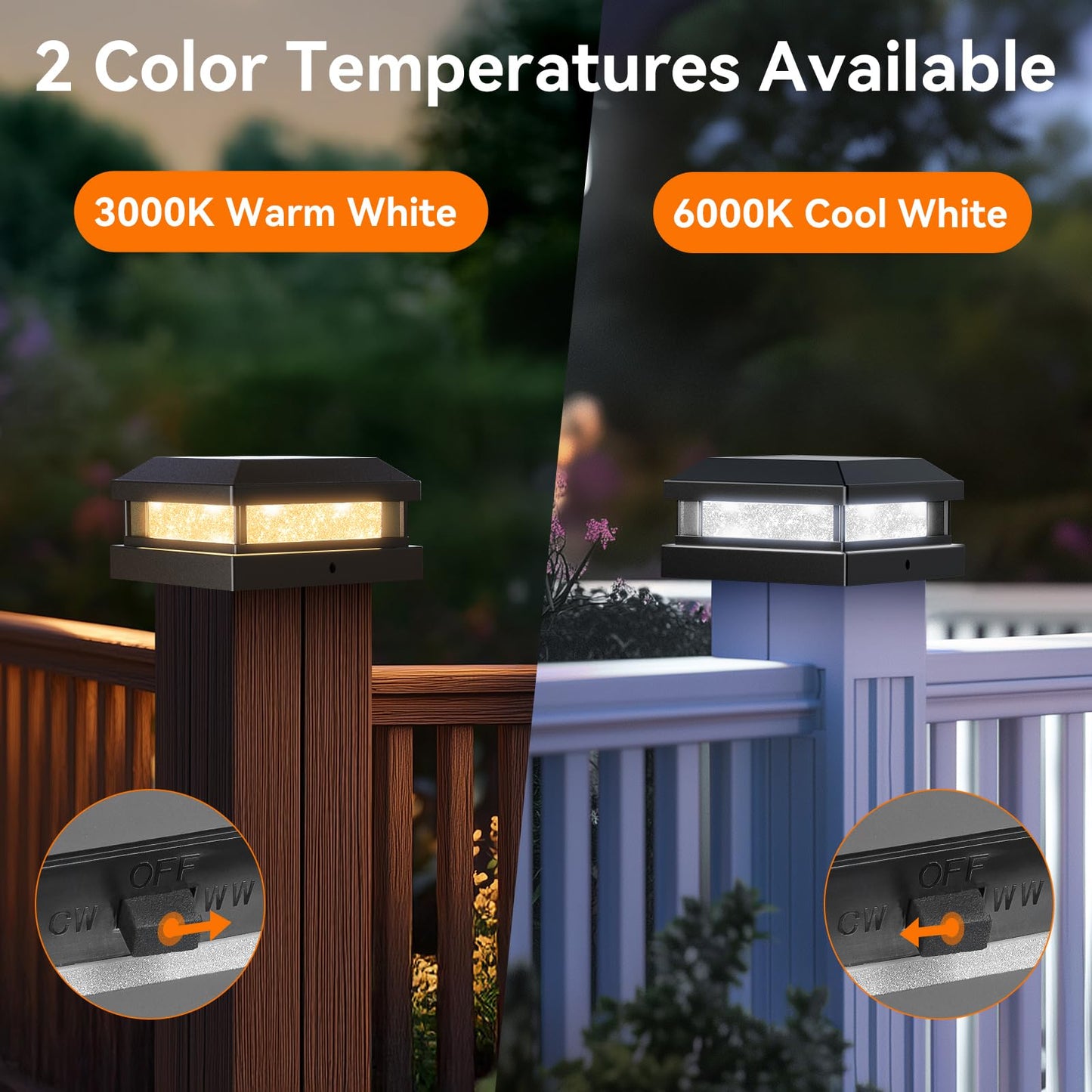 Solar Light Outdoor 4 Packs  Waterproof Solar Powered Post Cap Light For 4X4 4.5X4.5 5X5 Vinyl/Wooden Post With Warm/Cool Lighting  Black 16Leds Deck Cap Lights For Outside  Garden  Patio  Porch