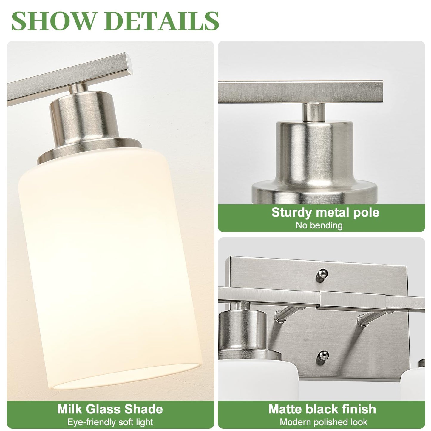 5-Light Vanity Light With Milky White Shades  Brushed Nickle Bathroom Lighting Fixtures Over Mirror  Modern Bathroom Wall Lamp For Mirror Living Room Cabinet Bedroom