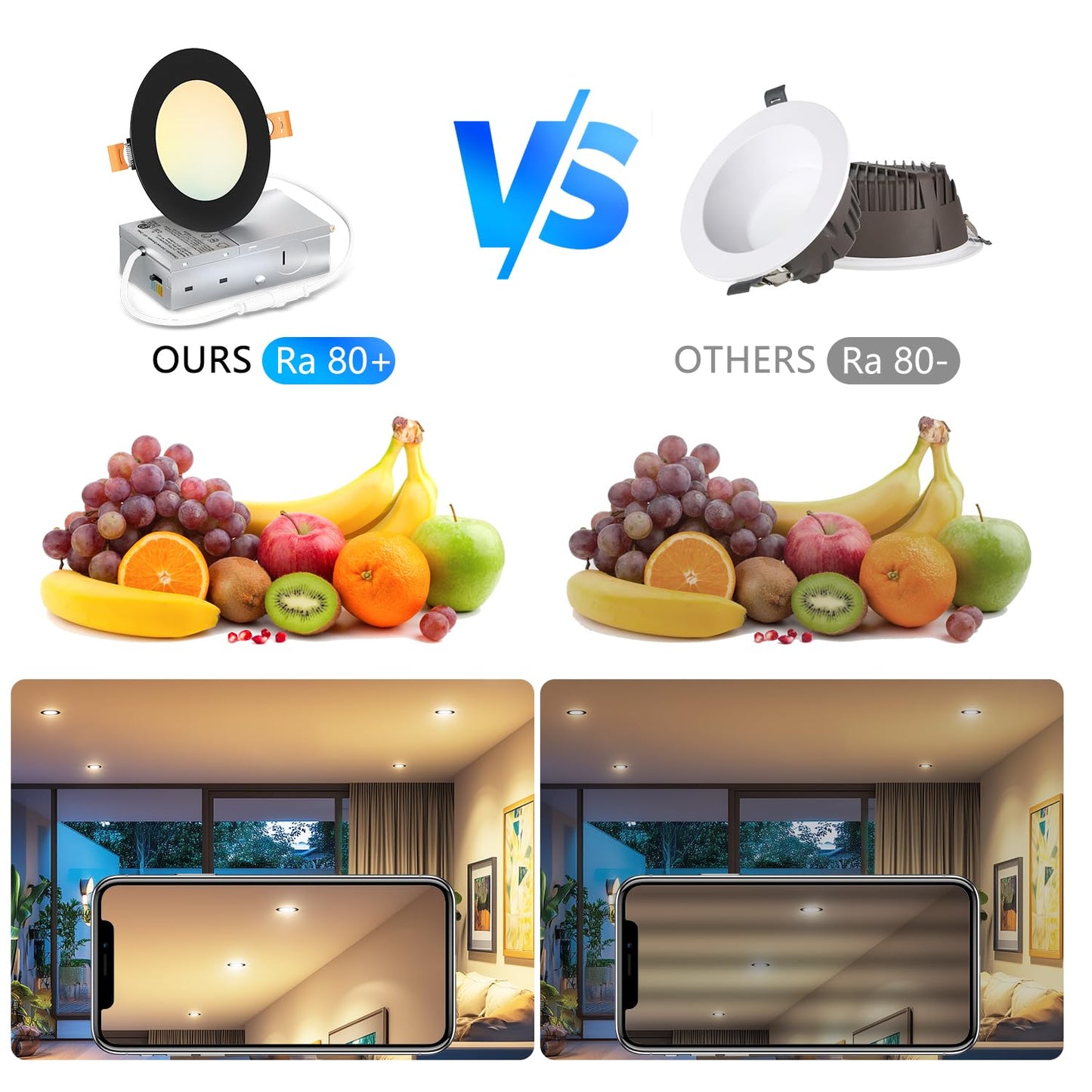 Lvwit Ultra-Thin Recessed Lighting 4 Inch With Junction Box  800Lm 2700K-5000K 5Cct Led Ceiling Lights  Dimmable Canless Wafer Downlight  Etl Fcc&Ic  Smooth Trim  6 Pack Black
