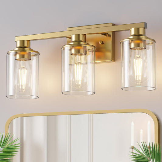 Doresshop 17 Inch Bathroom Light Fixtures  3-Light Copper Bathroom Lighting Fixtures Over Mirror With Clear Glass Shade  Vanity Lights For Living Room Bedroom