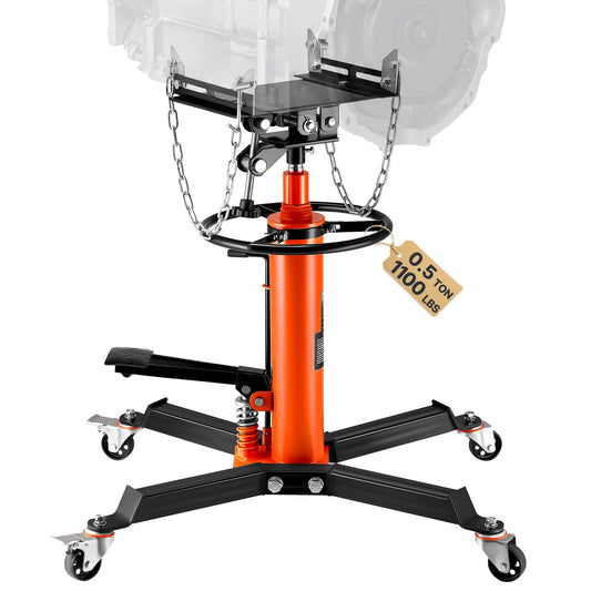 VEVOR Transmission Jack,1/2Ton/1100lbs Capacity Hydraulic Telescopic Transmission Jack, 2-Stage with Foot Pedal, 360° Swivel Wheel, Garage/Shop Lift Hoist, Orange