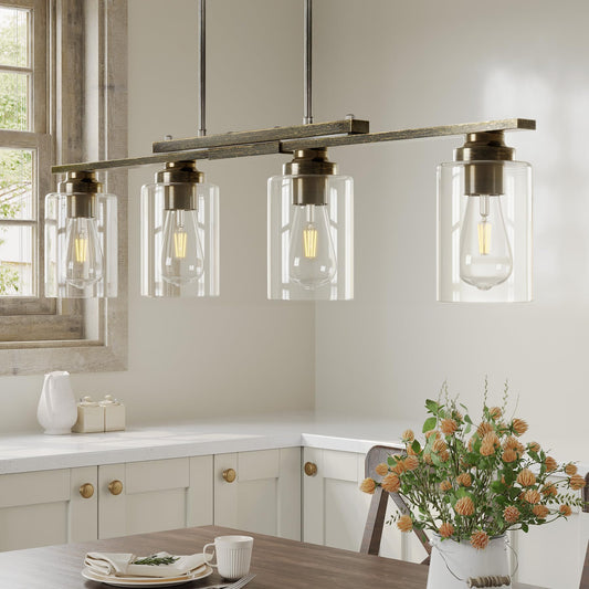 Vonluce Kitchen Island Lighting  4-Light Dining Room Light Fixture Over Table With Glass Shade And Adjustable Rods  Farmhouse Linear Chandelier For Kitchen Living Room  Antique Black  Etl Certificated