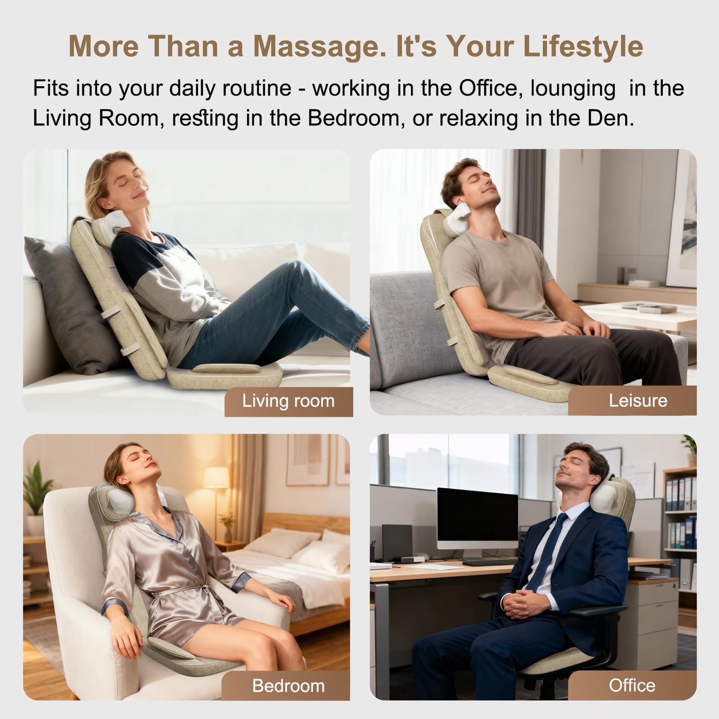 Rainwolf Shiatsu Neck and Back Massage Cushion with Heat - 4D Deep Tissue Kneading Full-Back Massager for Relief Muscle Soreness, Adjustable Intensity & Height, for Office Chair & Home