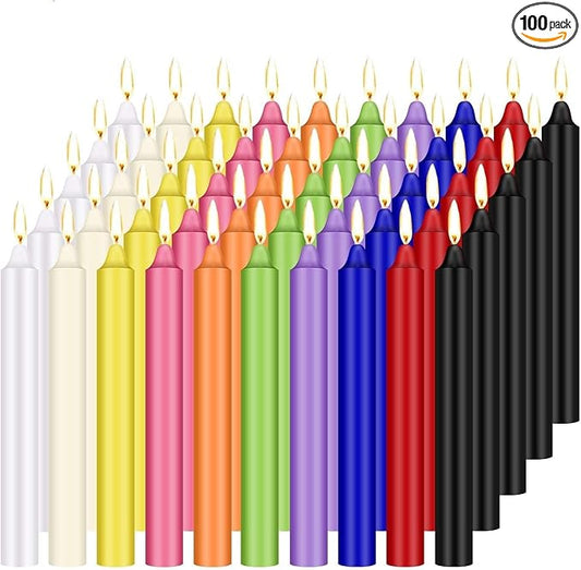 100 Pack Assorted Color Spell Chime Candles, 4 Inch Mini Taper Candles for for Home Decor Kitchen Decor Wedding Decoration-10 Colours
