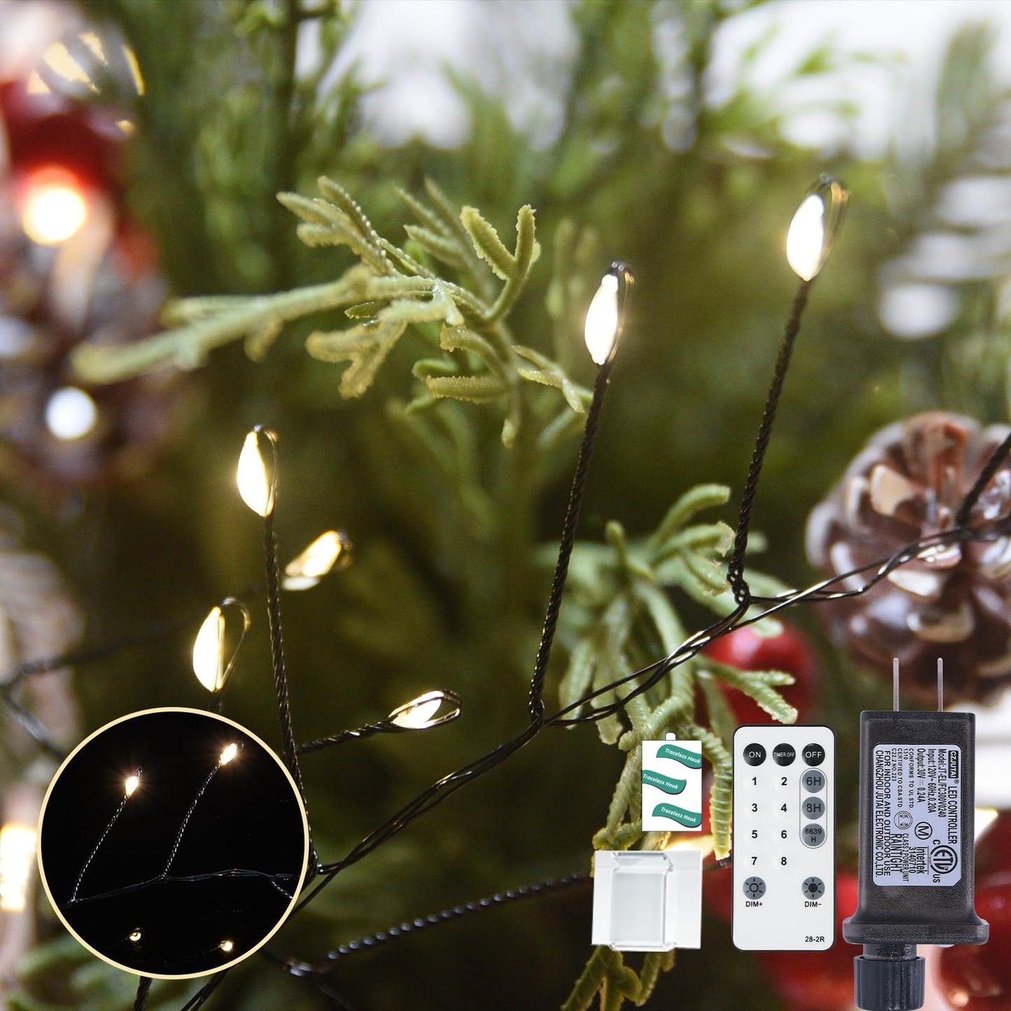 Lycklig Fairy Lights Plug In 32.8Ft 500Led Warm Christmas Wreath Twinkle Lights With Timer Waterproof Remote Fire er Firefly Cluster String Light For Bedroom Graland Party Tree Decor Black Wire