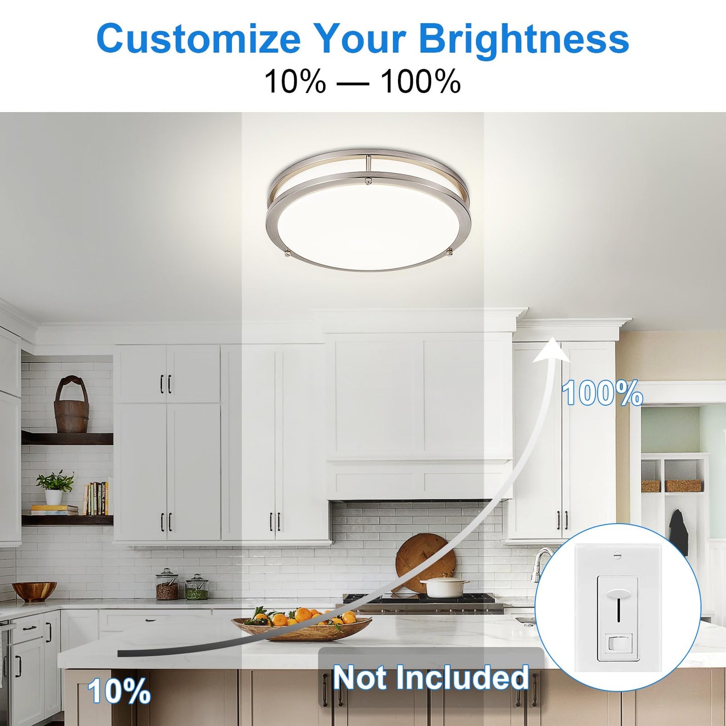 Dllt 2Pack Flush Mount Led Ceiling Light: 13 Inch 5Cct (3000K-6000K) & Dimmable Ceiling Light Fixtures For Bedroom Hallway - 24W Modern Brushed Nickel Super Bright Kitchen Lighting Fixtures Ceiling