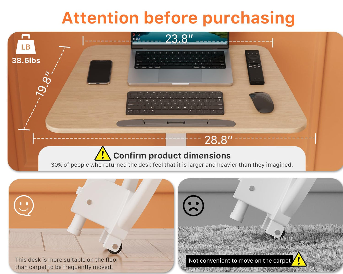 JOY worker Foldable Mobile Standing Desk, Pneumatic Height Adjustable Sit Stand Desk, 90° Tiltable Rolling Laptop Desk, Portable Cart with Wheels Non-Slip Mat for Home Office, Holds Up to 22lbs