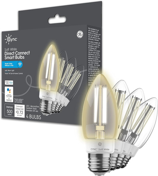 GE Lighting Smart LED Light Bulbs, Bluetooth & Wi-Fi, Medium Base, Soft White, 4 Count, Model CLEDBM6LDGF-4T