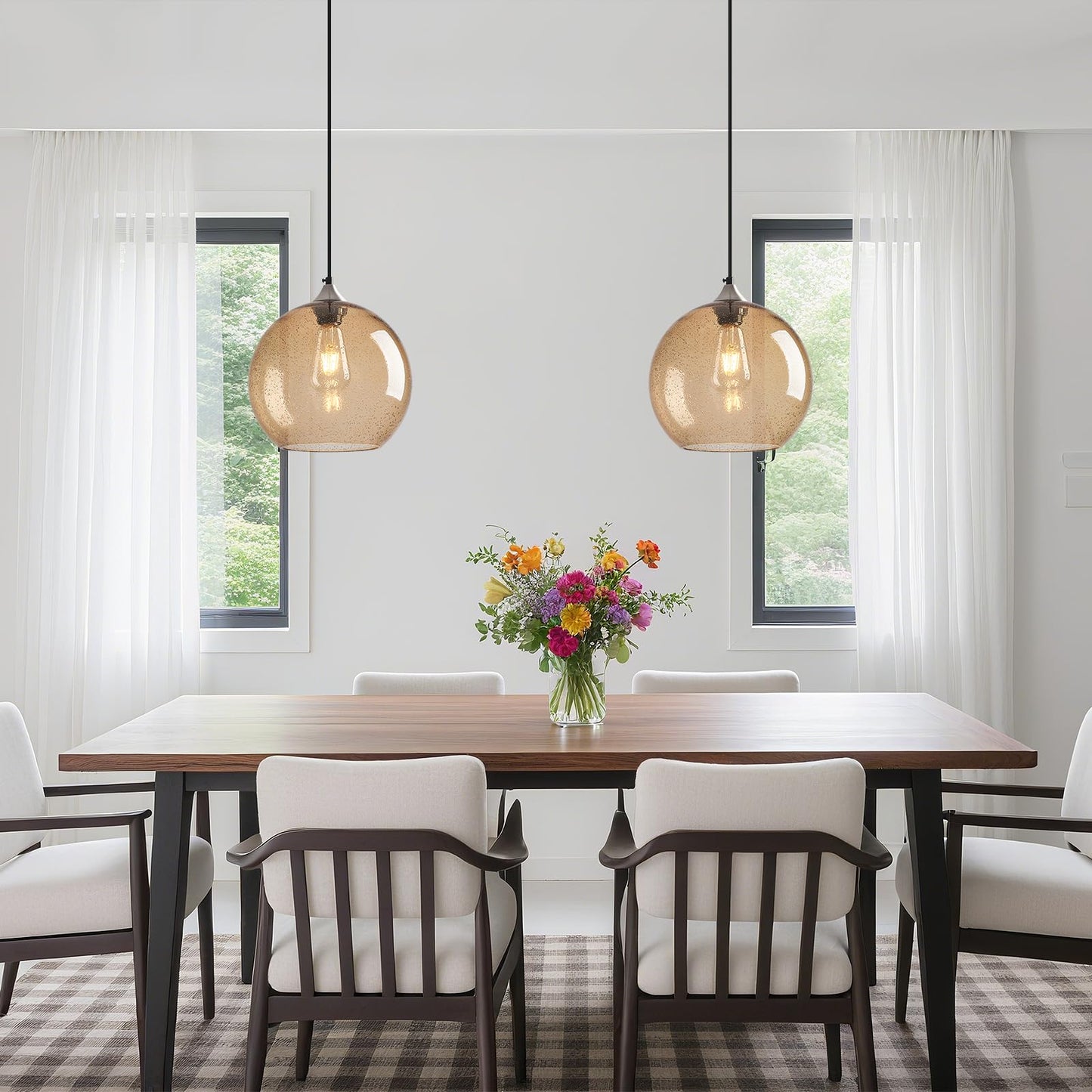 Lbsqj Light Brown Glass Pendant Lights Kitchen Island Globe Pendant Light Fixtures Modern Pendant Lighting For Bedroom Living Dining Room Light Fixture (9.84 In  2 Pack)