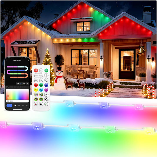 Lemonlovely 100Ft Permanent Outdoor Ic+Rgb Lights  Ip67 Waterproof Smart Led Eaves Lights With App/Remote Control  Christmas Halloween Outdoor Light With Diy Decor For House Roof And Garden Lighting