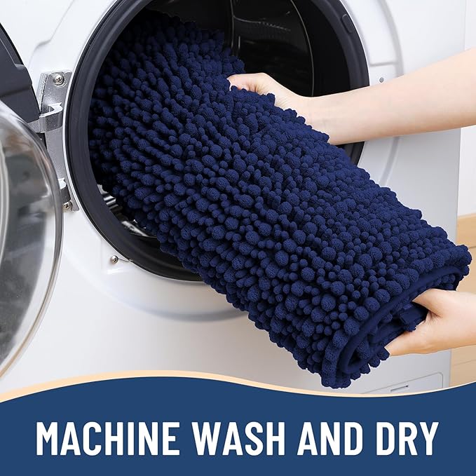 Arotive Luxury Chenille Bathroom Rug Mat, Extra Soft Thick Absorbent Shaggy Bath Rugs, Non-Slip Machine Wash Dry, Plush Bath Mats for Bathroom, Shower and Tub, 47x32, Navy