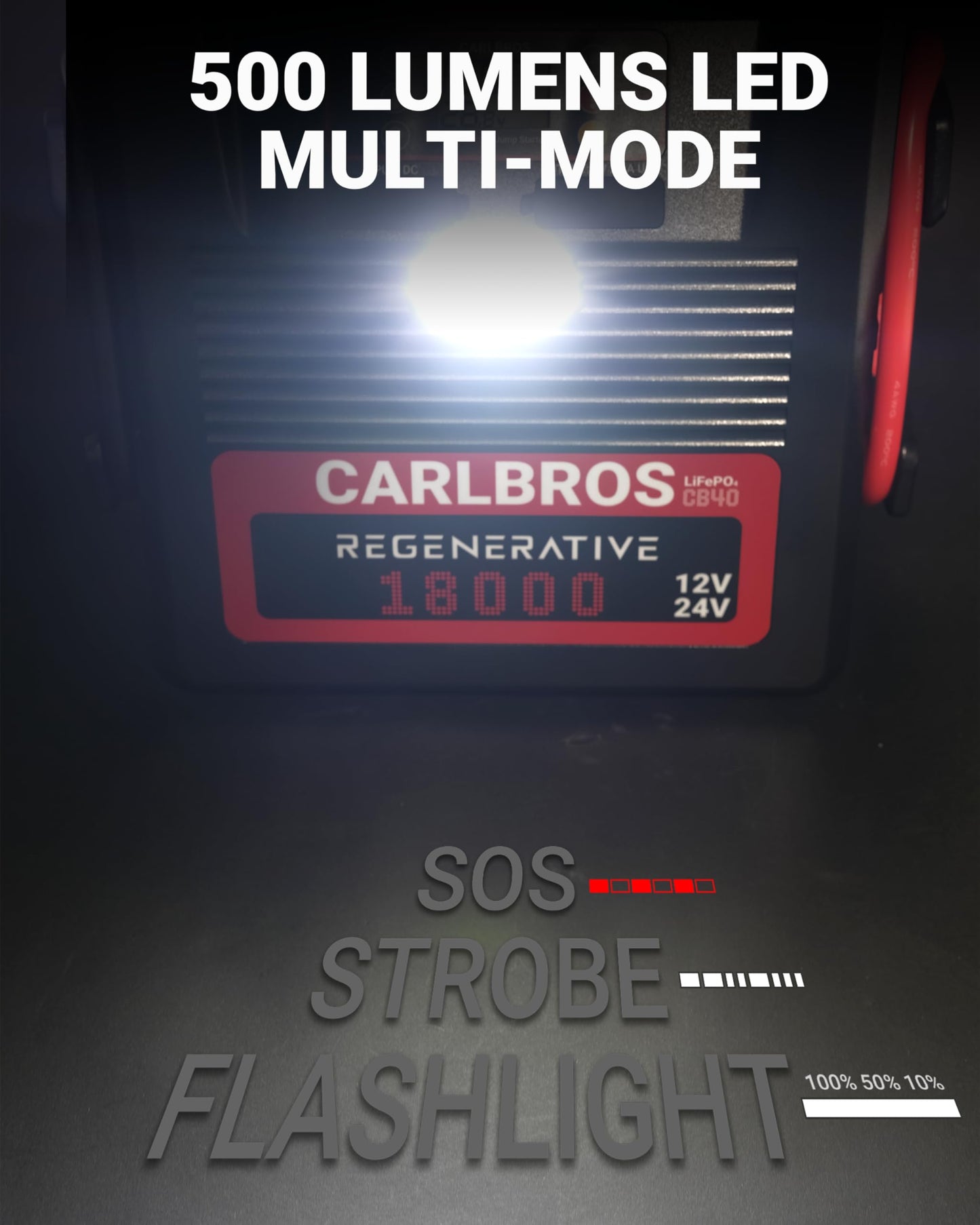 CARLBROS CB40 Heavy Duty Jump Starter, 40S Fast Recharge, 18000A 12/24 Volt Battery Jump Pack for Gas & Diesel Engines Up to 32L, LiFePO4 Commercial Battery Jumper Box for Truck