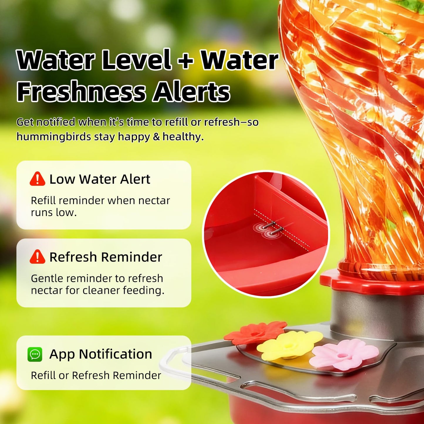 Smart Hummingbird Feeder with Camera, Solar Powered 2K HD Live View Glass Station, AI Bird ID & Motion Alerts, Auto Nectar Monitor, Leakproof Water Moat, Outdoors Hanging Gift (2.4GHz Wi-Fi Only)