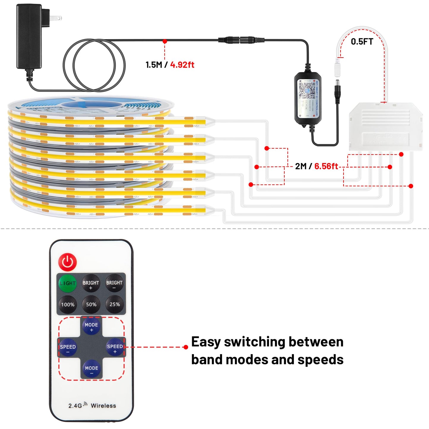 Lichaser 6 Rolls 6.56Ft Wifi Flexible Cob Led Lights For Wood Slat Wall Panels In Parallel  Acoustic Panel Led Strip Compatible With Alexa  3000K Dimmable Strip For Acoustic Panels  Shelves Lighting
