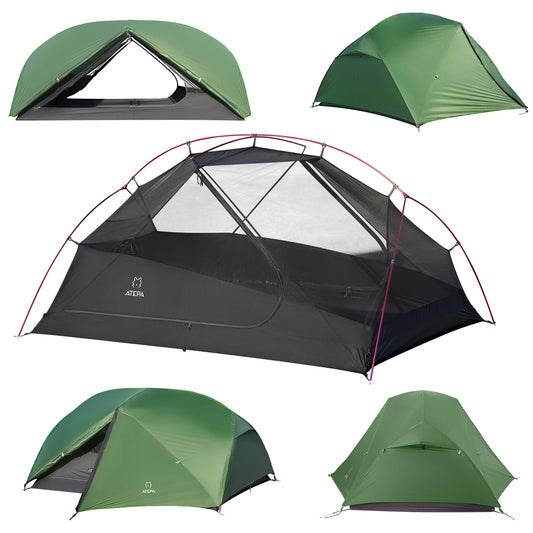 ATEPA Voyage 2 Person Backpacking Tent, 4 Season Camping Tent Two Person, 4000mm Waterproof 20D Nylon Rainfly & Aluminum Frame for Backpacking Hiking Outdoor Car Camping Motorcycle Cycling, Green