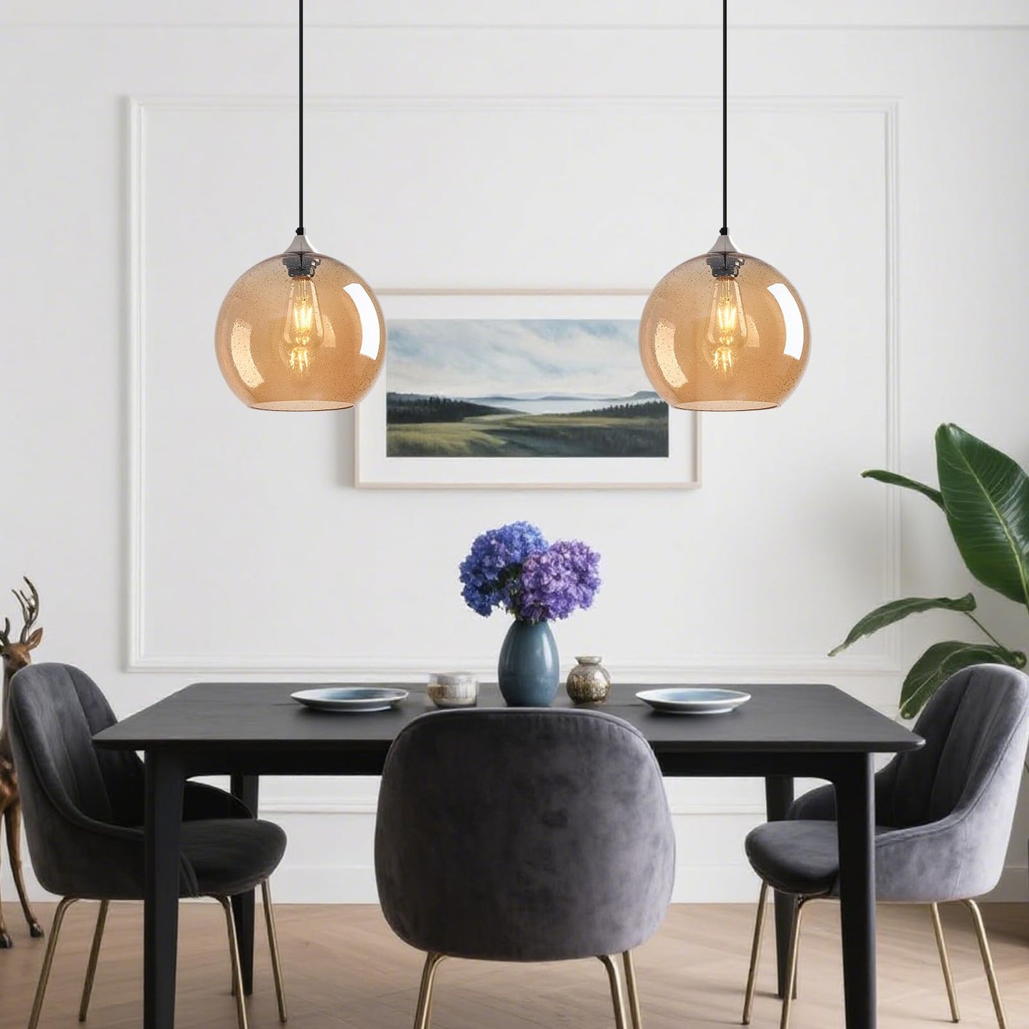 Lbsqj Amber Glass Pendant Lights Kitchen Island Globe Pendant Light Fixtures Modern Pendant Lighting For Bedroom Living Dining Room Light Fixture (9.84 In  1 Pack)