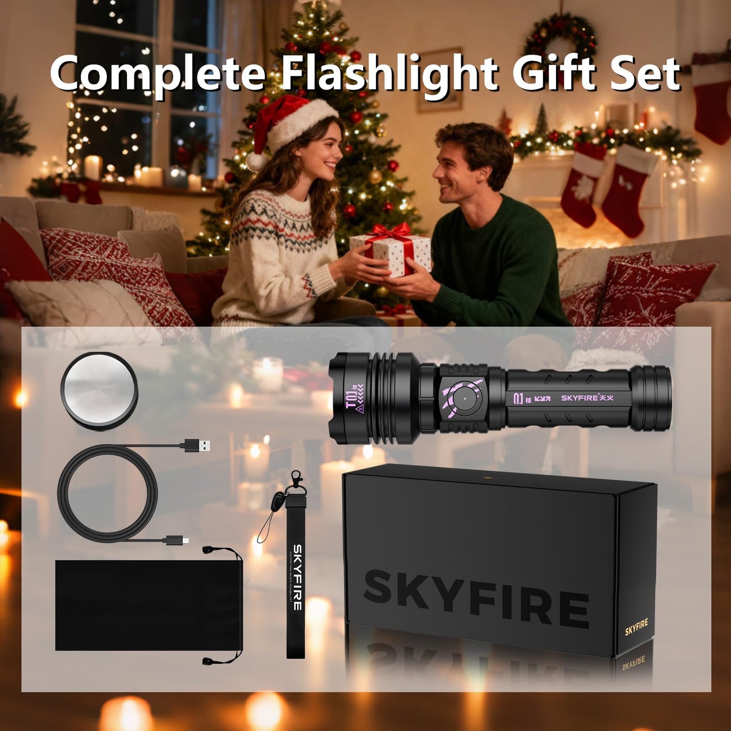 Skyfire Rechargeable Flashlights High Lumens: Led Super Bright Flashlight Zoomable With 5 Modes Ipx6 Waterproof Handheld Powerful Flash Light For Camping  Emergency  Holiday Gift (With Ignition Lens)