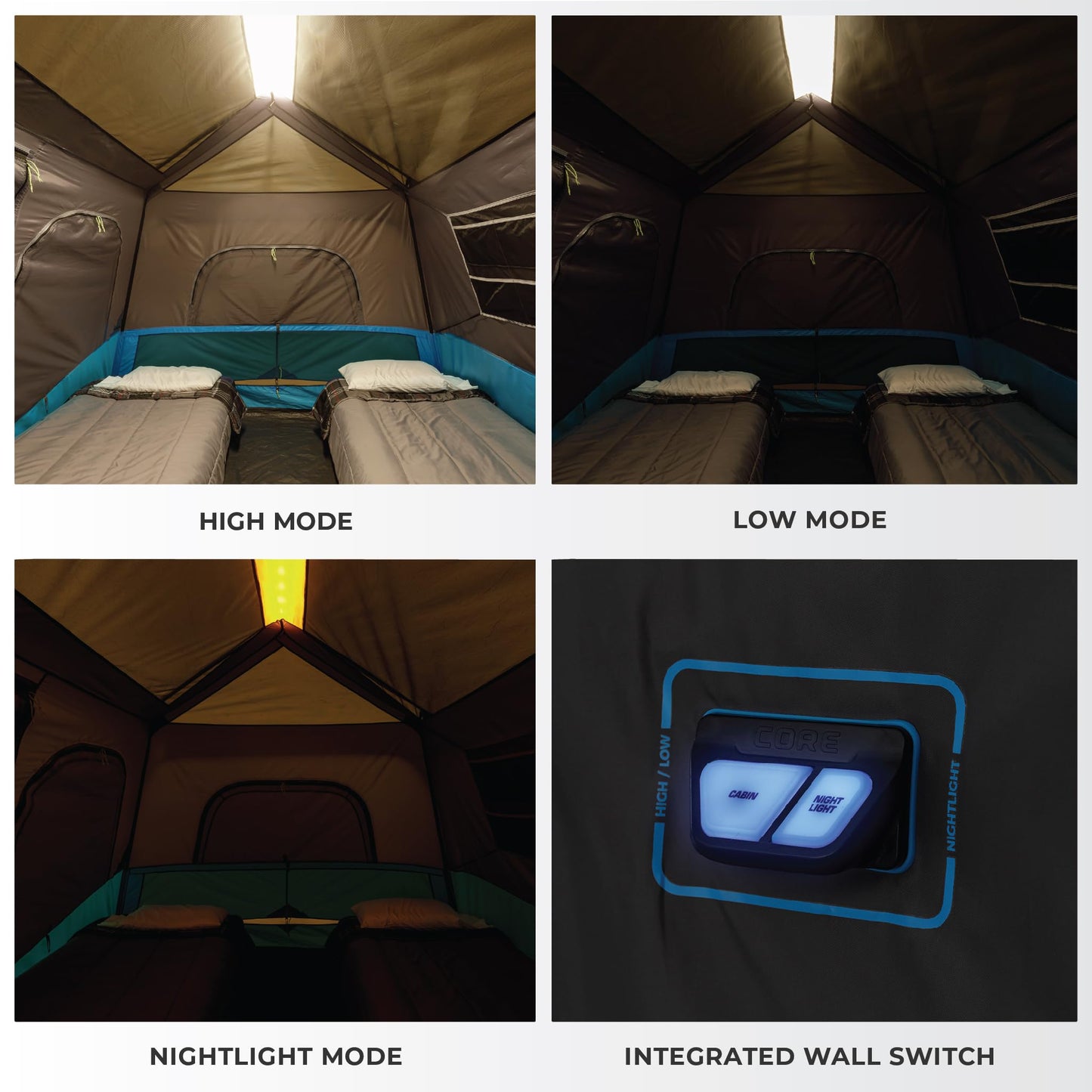 CORE 6 Person Instant Cabin Tent with LED Lights | Large Family Lighted Pop Up Tent for 60 Second Camp Setup | Included Storage Pockets for Camping Accessories