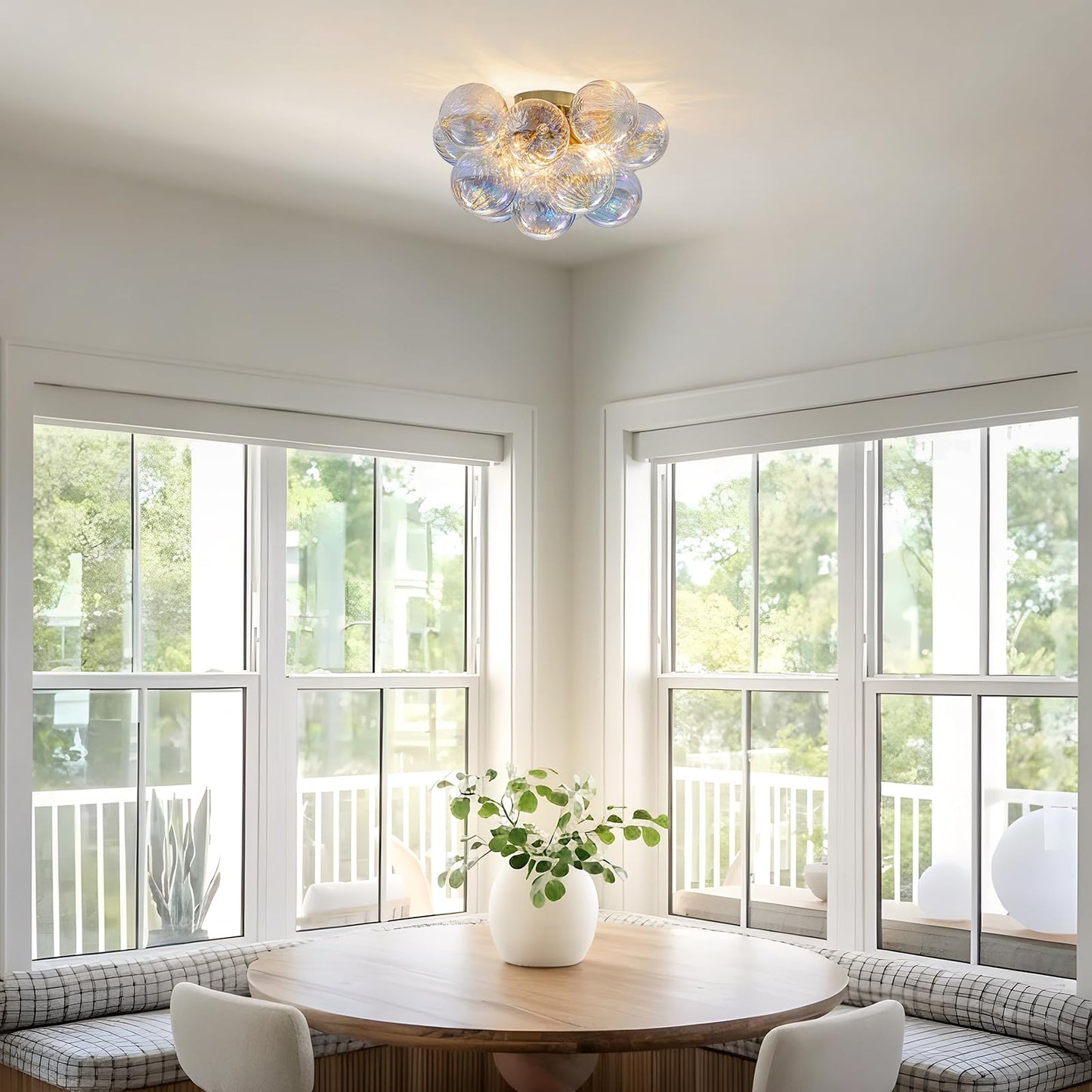 Semi Flush Mount Ceiling Light 18.5-Glass Bubble Chandelier Lighting Modern Hallway Light Fixtures Brushed Gold With 13 Swirled Colorful Globe For Dining Room Kitchen Bathroom Entryway Bedroom