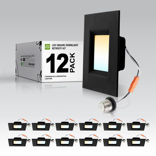 Asd Black 6 Inch Retrofit Led Square Recessed Lighting - 12W 1023Lm 2700/3000/3500/4000/5000K Selectable Dimmable Led Downlight  Wet Rated Cri90 Baffle Trim Square Can Lights  Ul 12 Pack