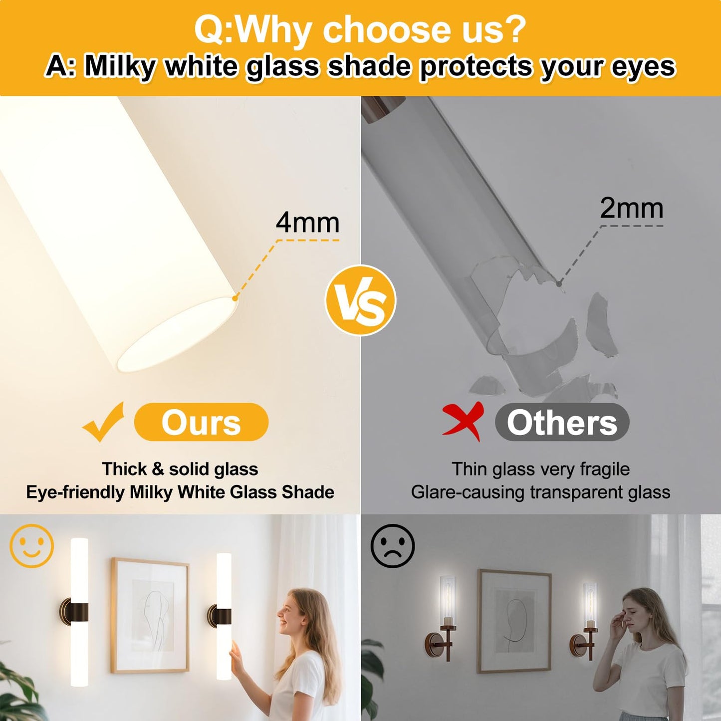 Wall Sconces Set Of Two  Modern Bathroom Sconces Wall Lighting With Milky White Glass  Brown Sconces Wall Decor Set Of 2 For Bathroom Mirror Bedroom Living Room Hallway