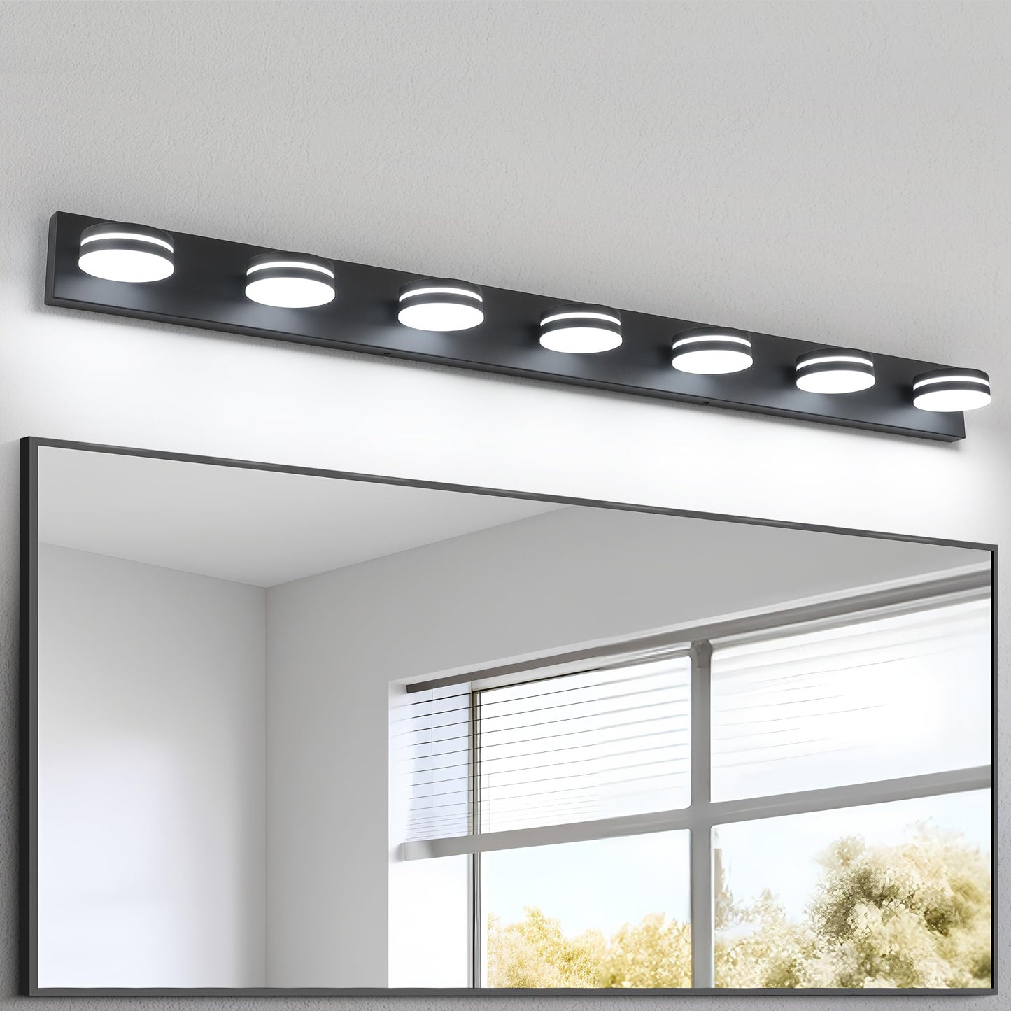 Bicrink 7-Light Bathroom Vanity Light Over Mirror  Matte Black Led Vanity Lighting Fixtures  Modern Bathroom Wall Light Fixtures With 360Rotating Lamp Head (Cool White 5500K)