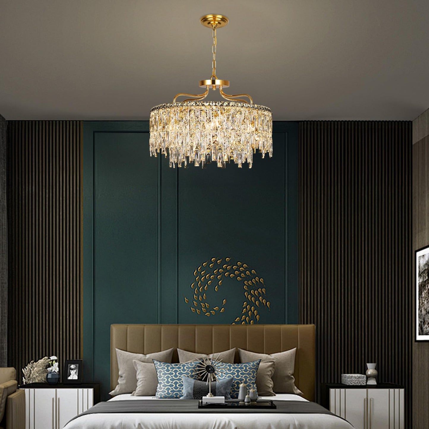 Nisidun Gold Crystal Chandeliers For Dining Room Light Fixture  24 Modern Round Chandeliers 8 Lights stylish Ceiling Pendant Ceiling Lighting For Dining Room Bedroom Entryway Foyer Staircase