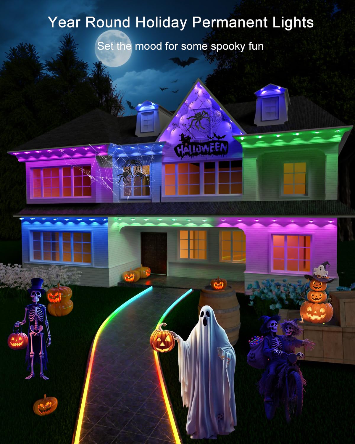 Permanent Outdoor Lights - 200Ft Smart Rgbic Led With 144 Lights  Ip67 Waterproof  75+ Scene Modes  Alexa/Google/Remote Control Enabled  Diy Music Sync For Christmas  Holiday & Home Decor  White