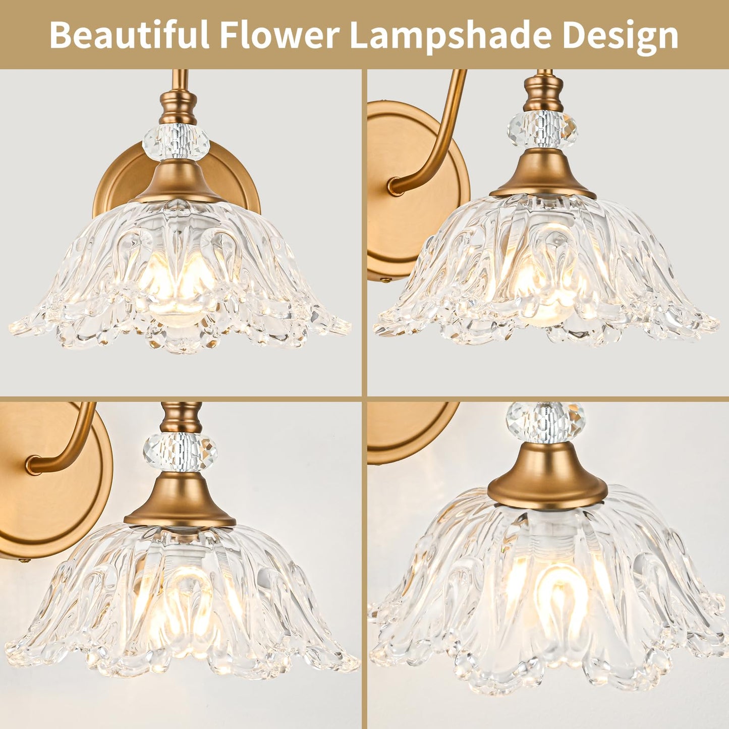 Sunkryster 1 Piece Vintage Wall Sconce With Floral Clear Glass Shade  Matte Deep Brass Finish Wall Mount Lighting For Bathroom Vintage Bathroom Vanity Light Fixture