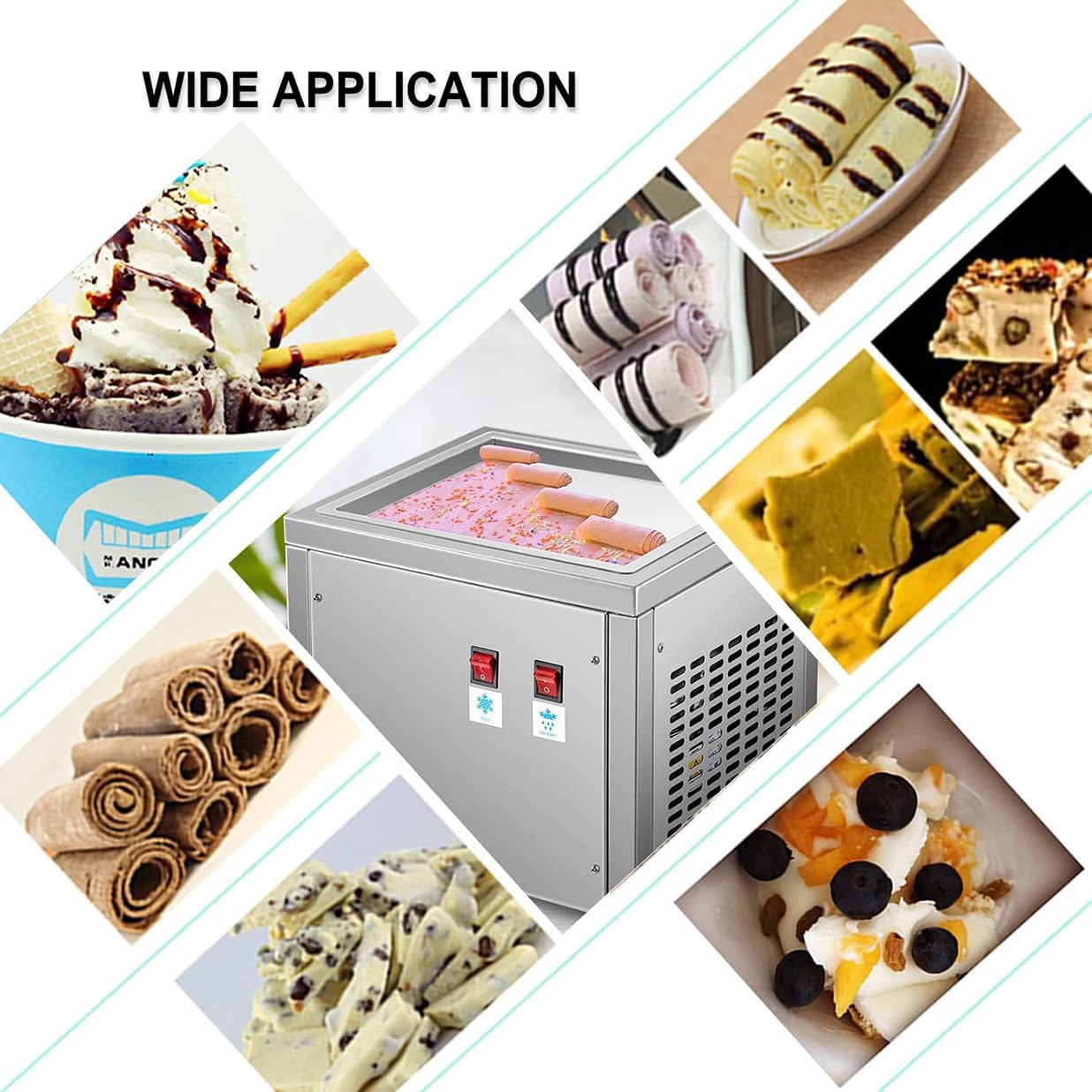 Rolled Ice Cream Machine, Stainless Steel Stir-Fried Ice Cream Roll Maker - 220W Commercial Yogurt Fry Ice Cream Machine for Dessert Shop