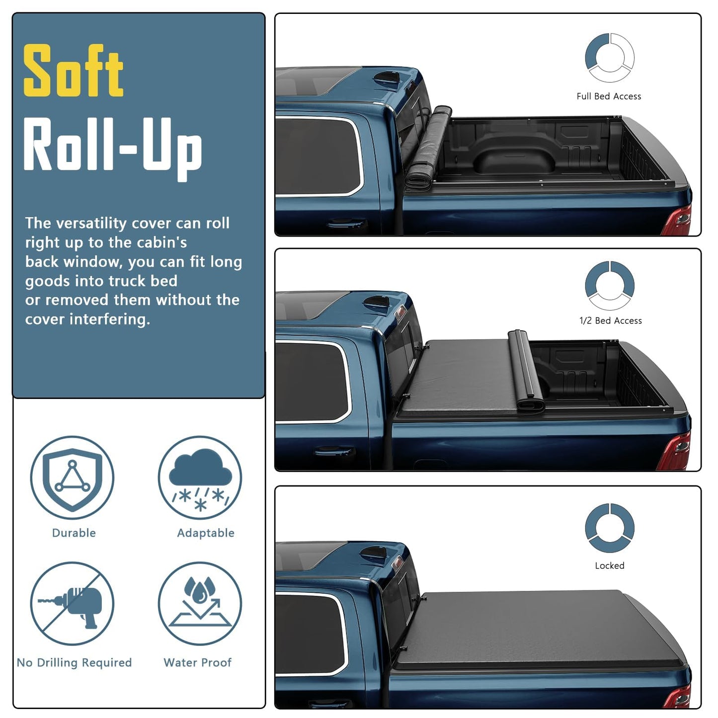 Perfit Liner Soft Roll Up Truck Bed Tonneau Cover for 2005-2015 Tacoma 6 FT (74") Fleetside (NOT for Stepside) Bed, Only fits Models with Factory Deck Rail System