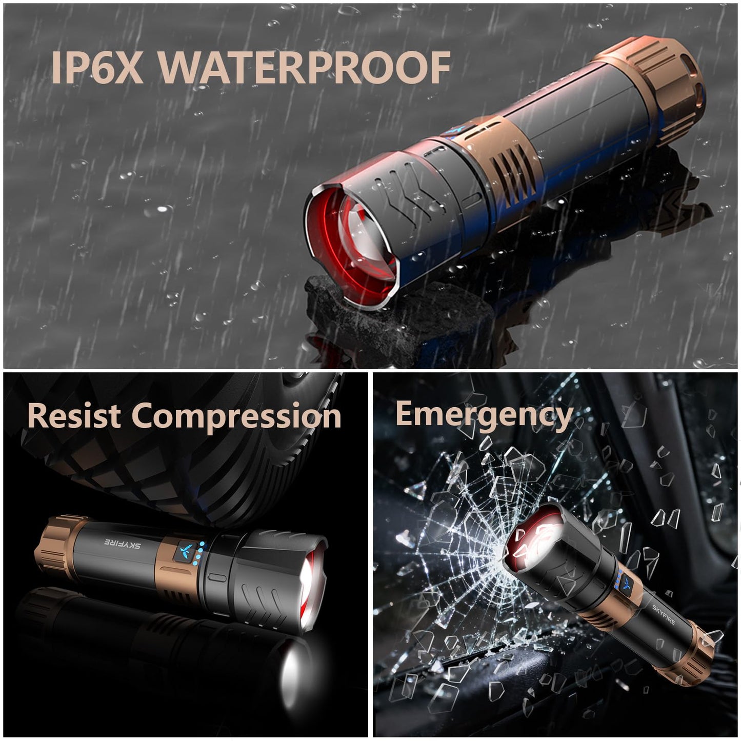 Skyfire Rechargeable Flashlights High Lumens With Ignition Lens 3000Lm Super Bright Flashlight Plus 7500Mah Zoomable Waterproof Tactical Flash Light For Camping Essentials Outdoor Home&Gifts-Upgraded
