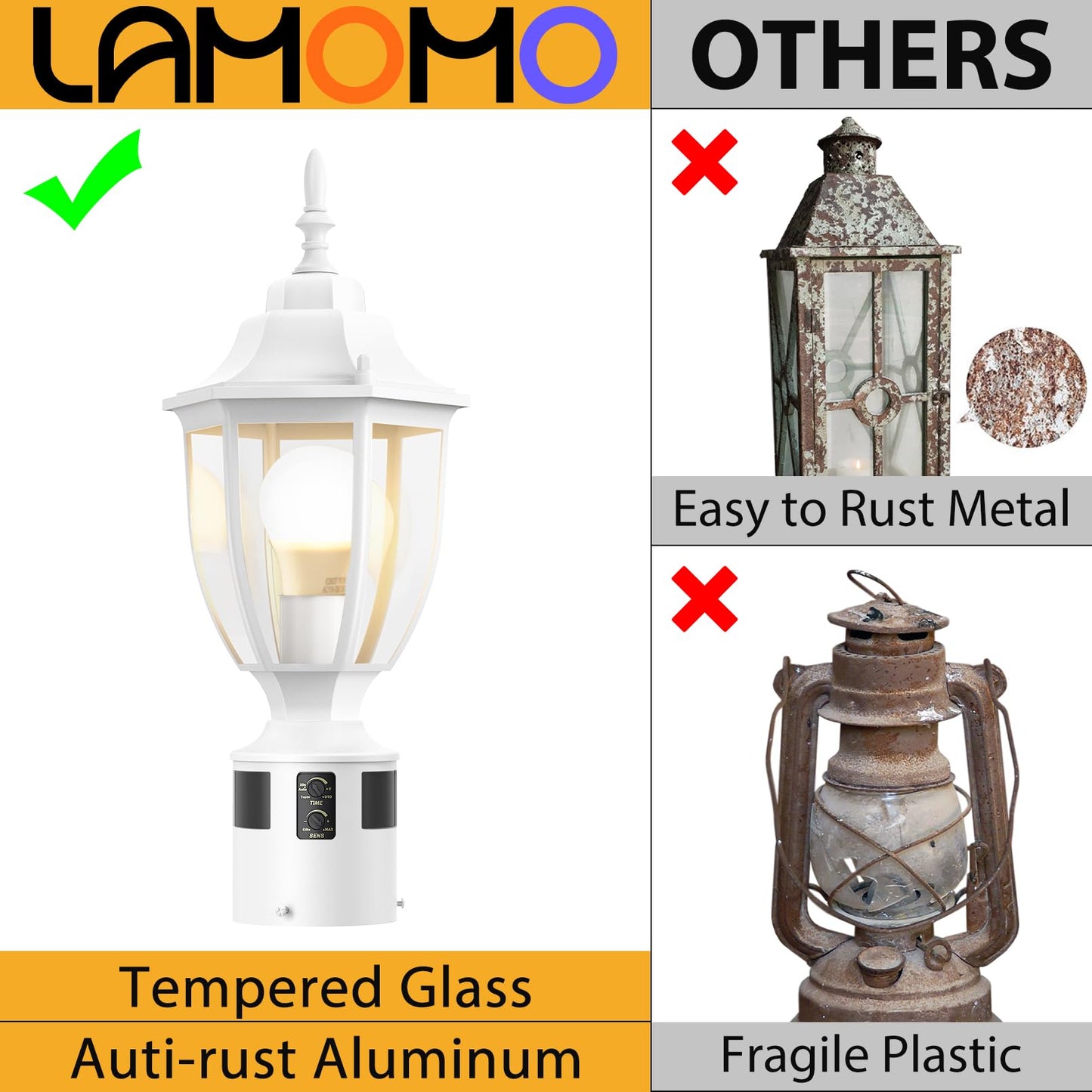 Lamomo Motion Sensor Outdoor Post Lights  Dusk To Dawn Lamp Post Light Fixture  Waterproof Aluminum Lamp Posts Outdoor Lighting Pole Lantern For Yard Patio Pathway Garden  White