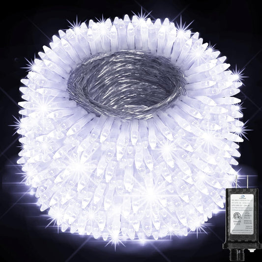 750 Led 240Ft Christmas String Lights Outdoor  12 Pro Modes And Timer Memory & Brightness  Plug In Outdoor Waterproof Clear Wire Twinkle Light For For Xmas Yard Tree Wedding Party Decor (Cool White)
