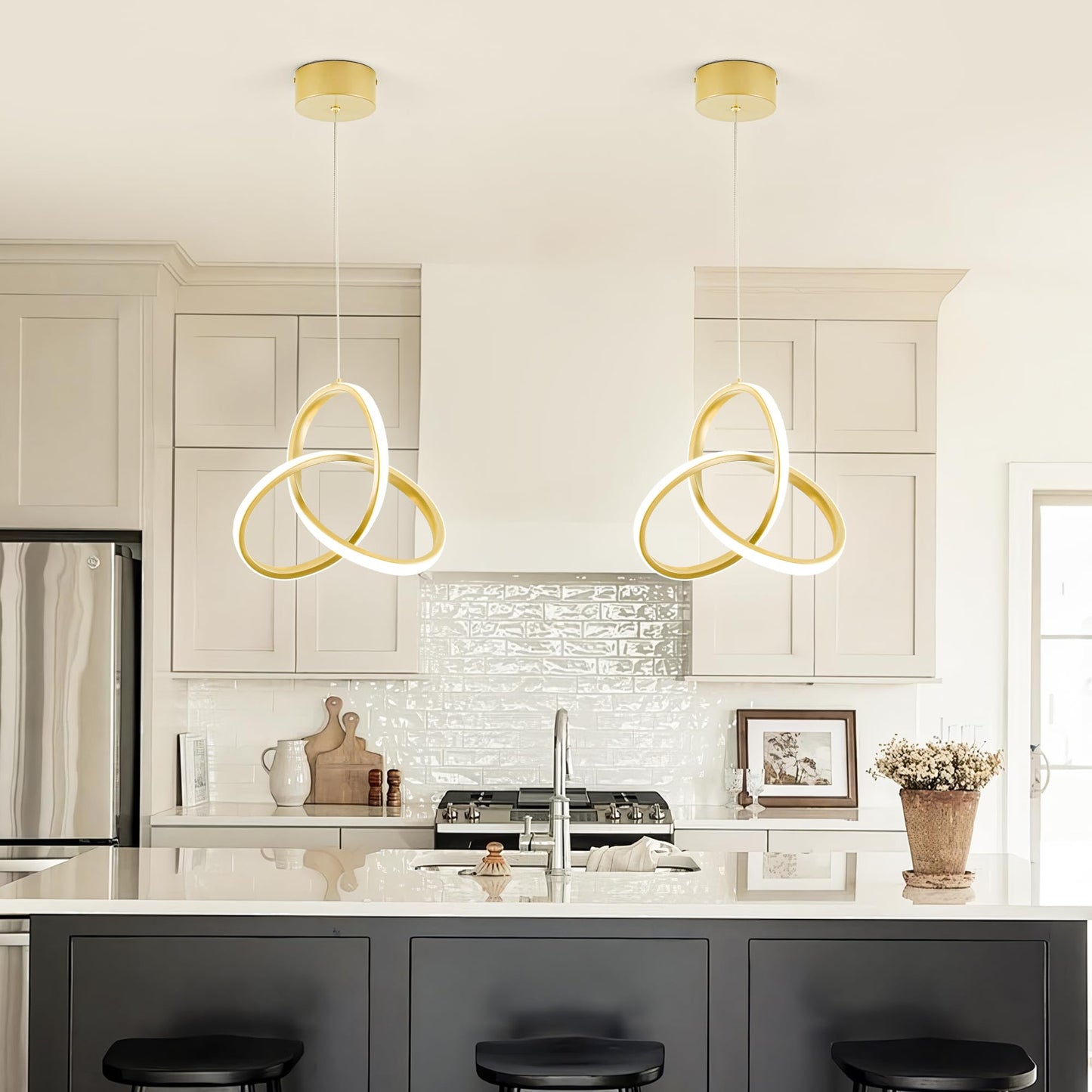 Mayna Spiral Kitchen Pendant Lighting  4000K Modern Led Pendant Lighting  18W Adjustable Height Island Light Fixture For Kitchen Bedroom Kitchen Island Cafe  1 Pack (Gold)