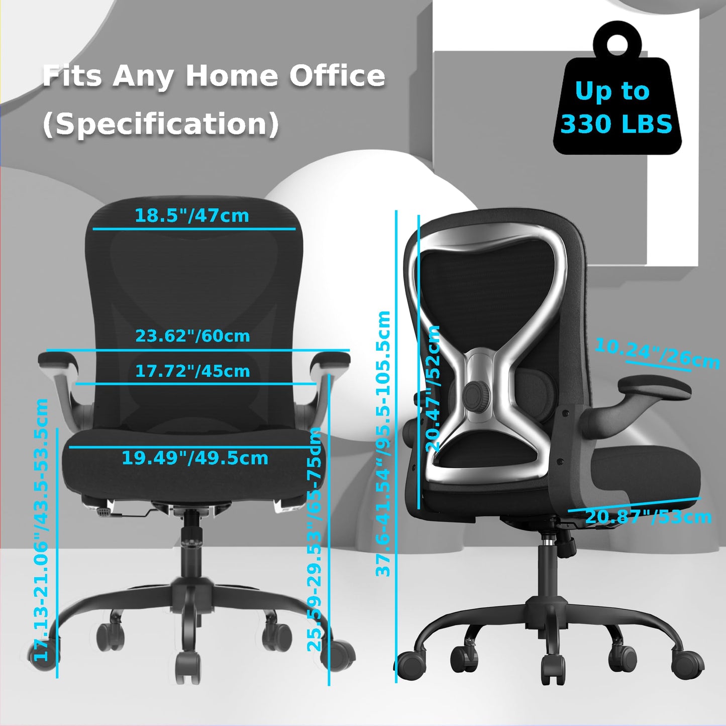 CASASIO Office Desk Chair with Ergonomic Lumbar Support, Extra-Thick Seat Cushion, Flip-up Arms, Breathable Mesh Back, Computer Task Chair for Home Office