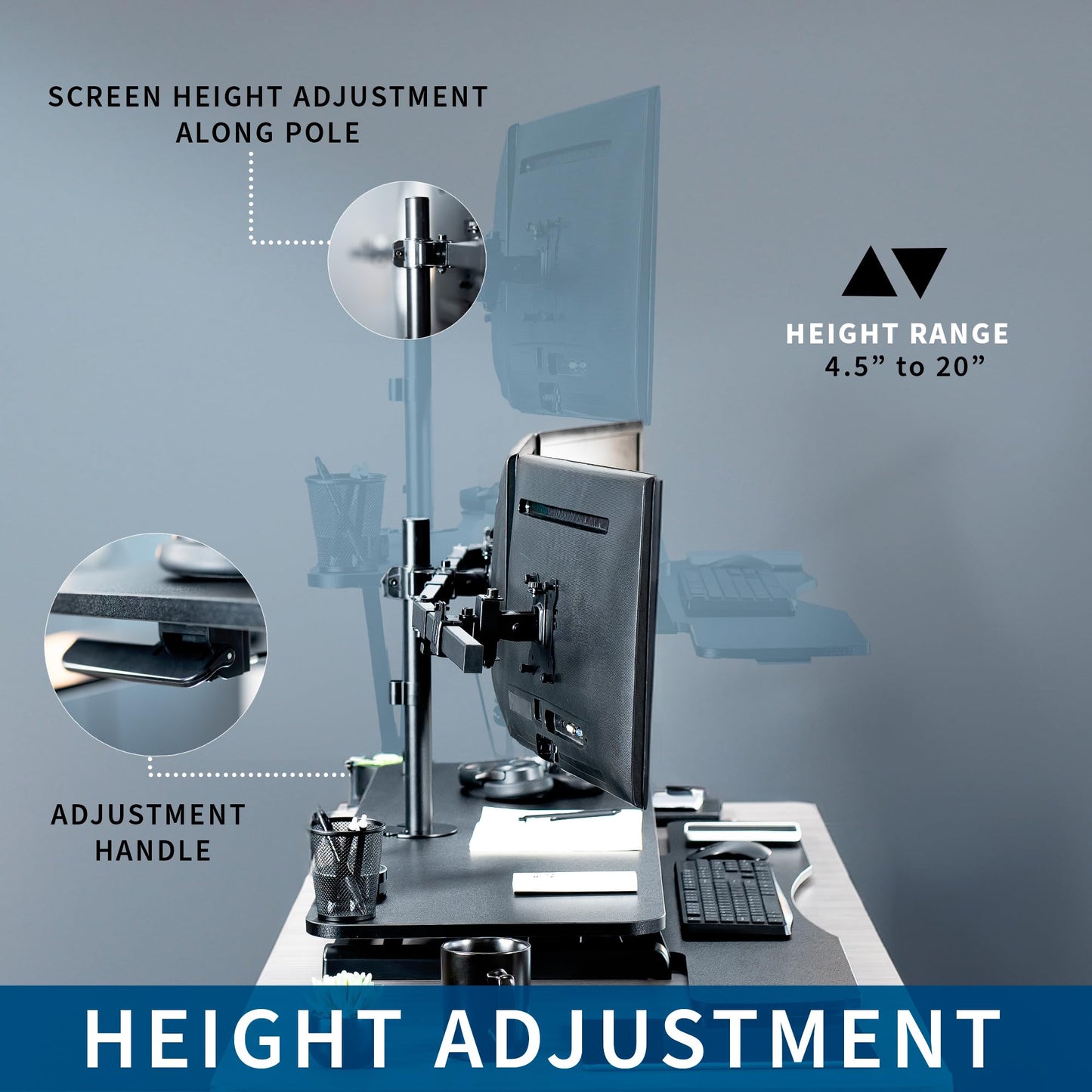 VIVO Height Adjustable 48 inch Standing Desk Converter with Triple 21.5 to 27 inch Monitor Mount, Extra Large Desk Riser, Black, DESK-KIT-48KB3C